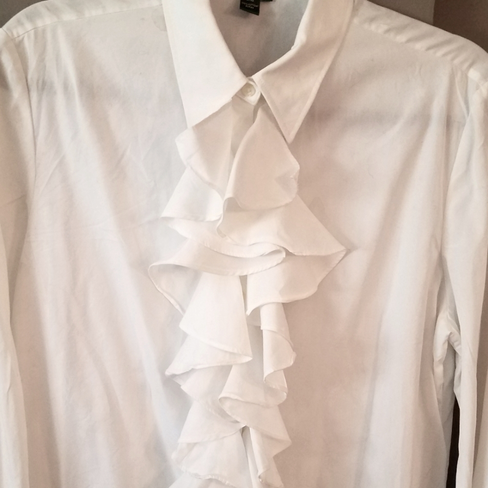 Ralph Lauren White Cotton Blouse with Ruffled lapel
